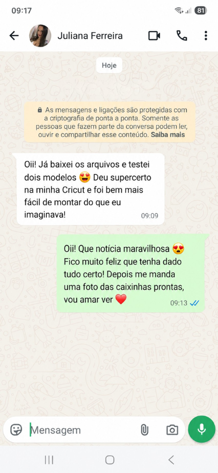 Print de conversa: aluna Juliana Ferreira diz que testou dois modelos e foi fácil de montar